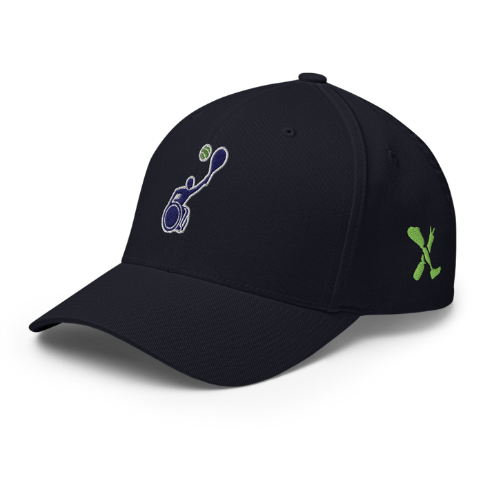 Front left angle of the MAS Kansas City Advantage Wheelchair Tennis Silhouette Dark Navy Flexfit Curved Bill Fitted against a white background