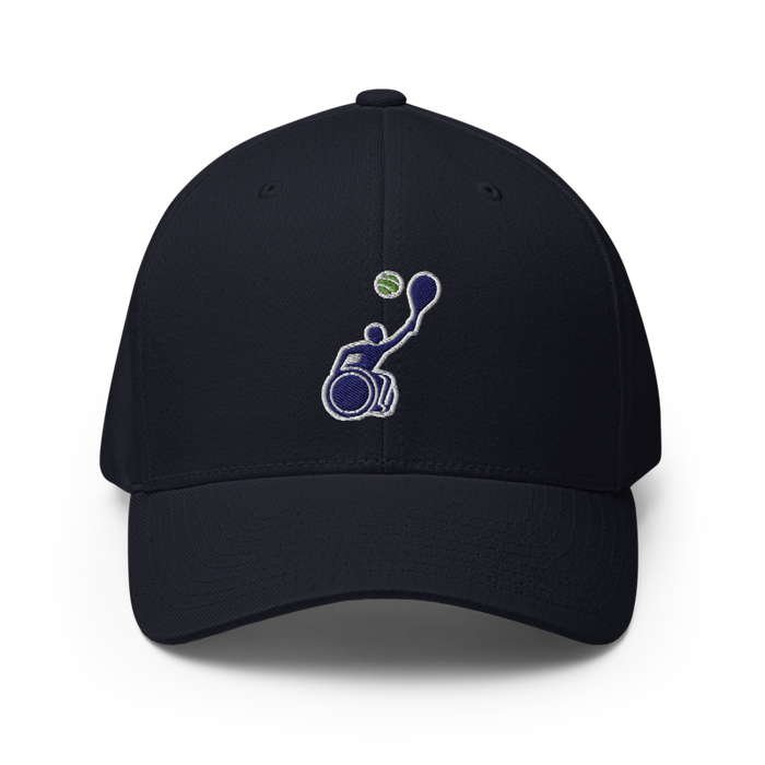 Front angle of the MAS Kansas City Advantage Wheelchair Tennis Silhouette Dark Navy Flexfit Curved Bill Fitted against a white background