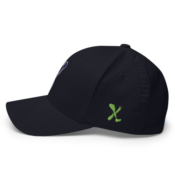 Left angle of the MAS Kansas City Advantage Wheelchair Tennis Silhouette Dark Navy Flexfit Curved Bill Fitted against a white background