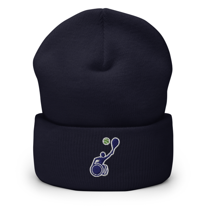 Front angle of the MAS Kansas City Advantage Wheelchair Tennis Silhouette Navy Beanie against a white background