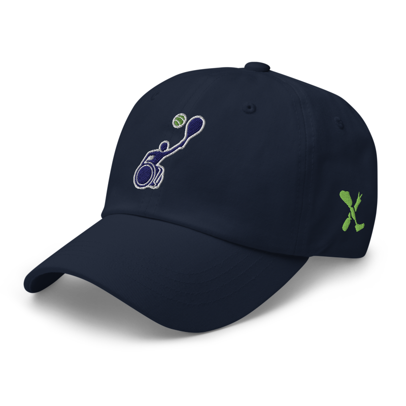 Front left angle of the MAS Kansas City Advantage Wheelchair Tennis Silhouette Navy Dad Hat against a white background