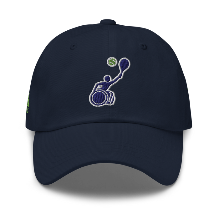 Front angle of the MAS Kansas City Advantage Wheelchair Tennis Silhouette Navy Dad Hat against a white background