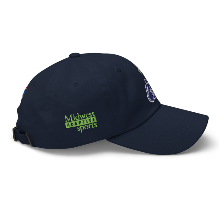 Right angle of the MAS Kansas City Advantage Wheelchair Tennis Silhouette Navy Dad Hat against a white background