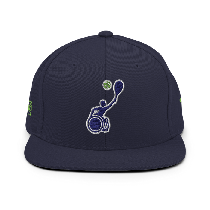 Front angle of the MAS Kansas City Advantage Wheelchair Tennis Silhouette Navy Flat Bill Snapback against a white background