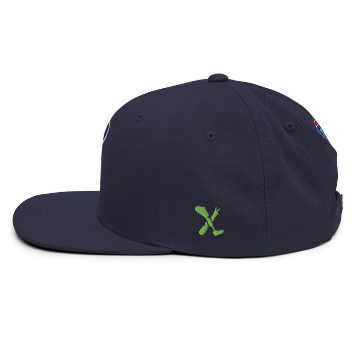 Left angle of the MAS Kansas City Advantage Wheelchair Tennis Silhouette Navy Flat Bill Snapback against a white background