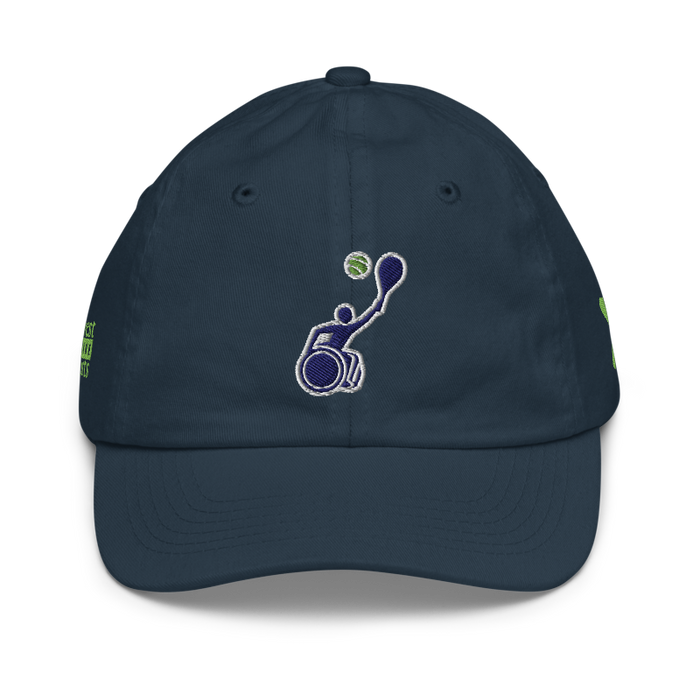 Front angle of the MAS Kansas City Advantage Wheelchair Tennis Silhouette Navy Youth Dad Hat against a white background