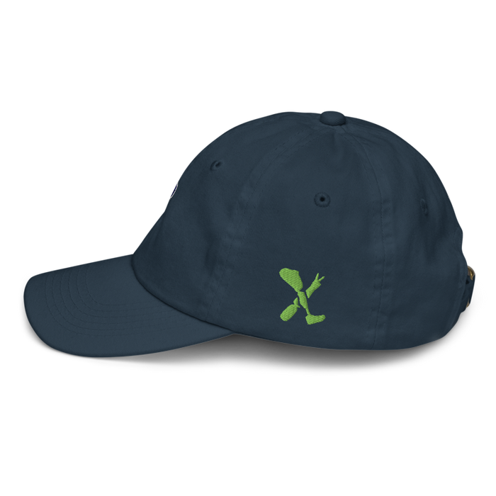 Left angle of the MAS Kansas City Advantage Wheelchair Tennis Silhouette Navy Youth Dad Hat against a white background