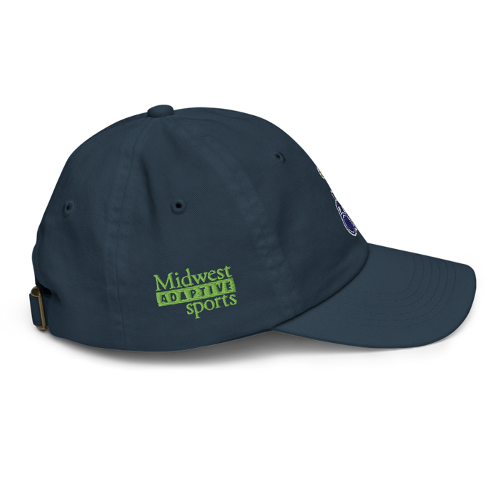 Right angle of the MAS Kansas City Advantage Wheelchair Tennis Silhouette Navy Youth Dad Hat against a white background