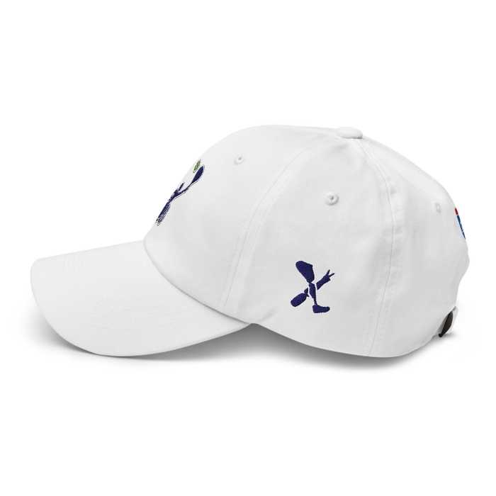 Left angle of the MAS Kansas City Advantage Wheelchair Tennis Silhouette White Dad Hat against a white background