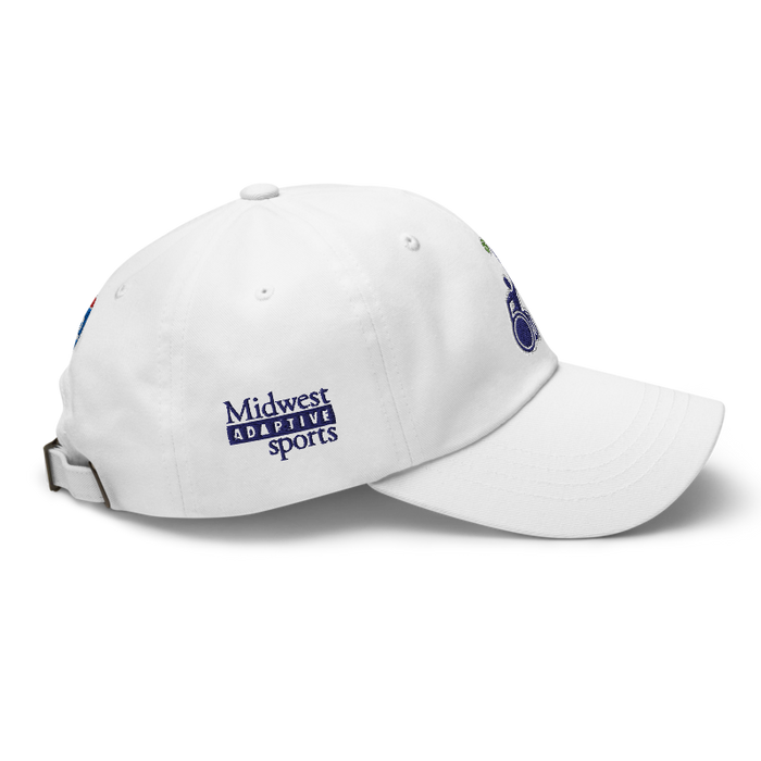 Right angle of the MAS Kansas City Advantage Wheelchair Tennis Silhouette White Dad Hat against a white background
