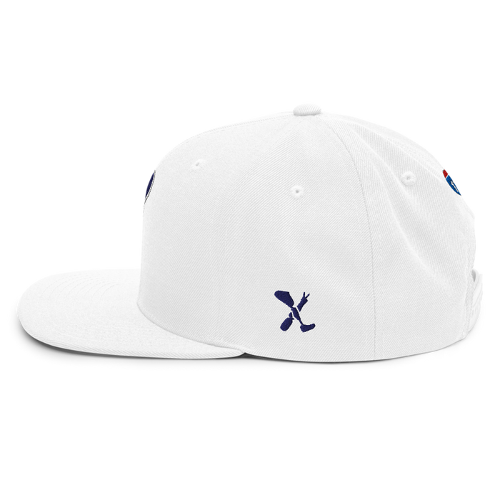 Left angle of the MAS Kansas City Advantage Wheelchair Tennis Silhouette White Flat Bill Snapback against a white background