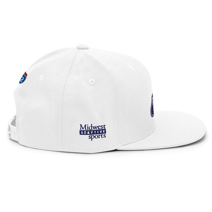 Right angle of the MAS Kansas City Advantage Wheelchair Tennis Silhouette White Flat Bill Snapback against a white background