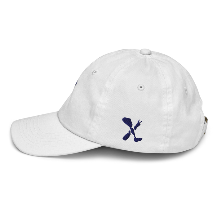 Left angle of the MAS Kansas City Advantage Wheelchair Tennis Silhouette White Youth Dad Hat against a white background