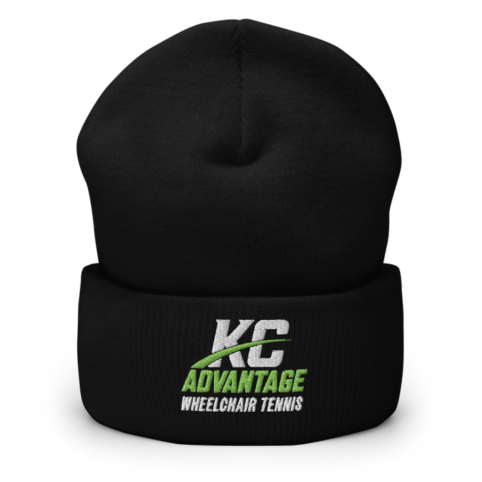 Front angle of the MAS Kansas City Advantage Wheelchair Tennis Wordmark Black Beanie against a white background