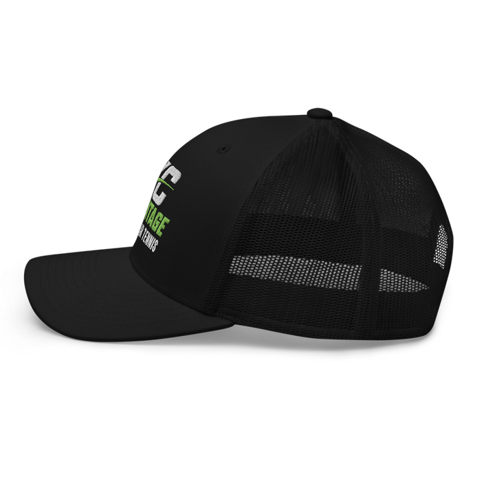 Left angle of the MAS Kansas City Advantage Wheelchair Tennis Wordmark Black Curved Bill Trucker Snapback against a white background