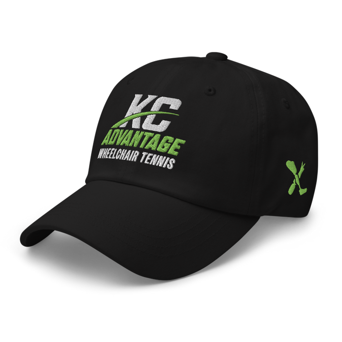 Front left angle of the MAS Kansas City Advantage Wheelchair Tennis Wordmark Black Dad Hat against a white background