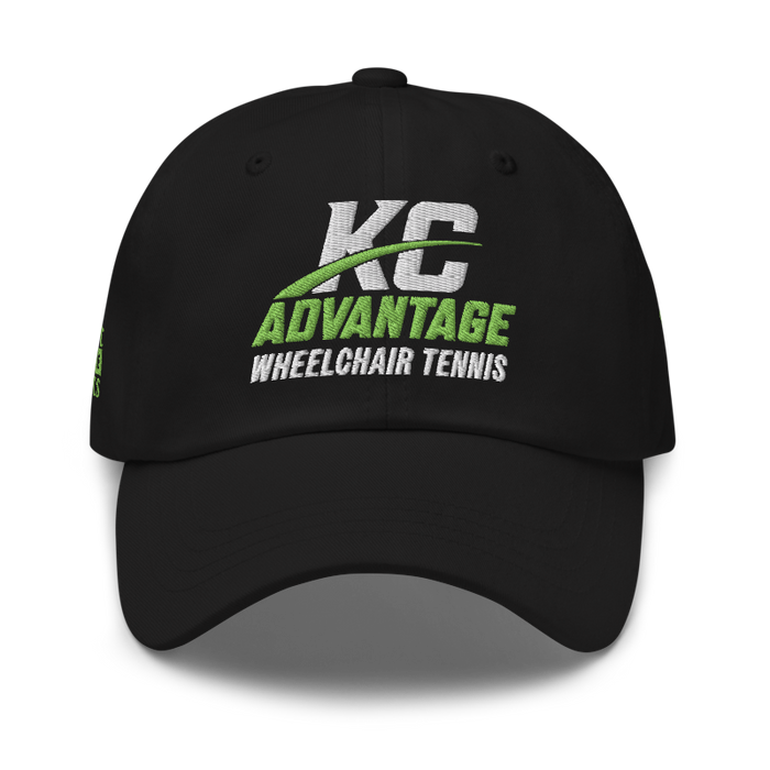 Front angle of the MAS Kansas City Advantage Wheelchair Tennis Wordmark Black Dad Hat against a white background