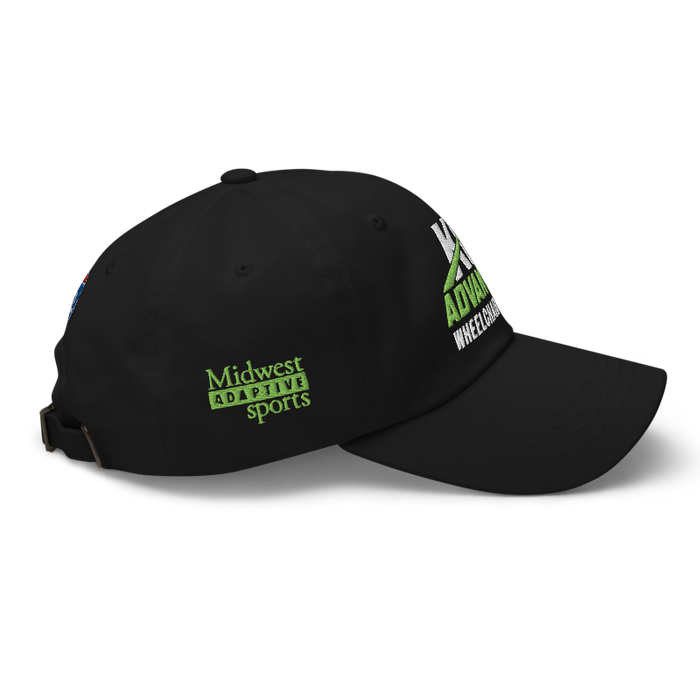Right angle of the MAS Kansas City Advantage Wheelchair Tennis Wordmark Black Dad Hat against a white background