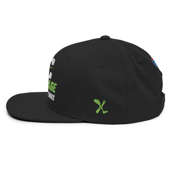 Left angle of the MAS Kansas City Advantage Wheelchair Tennis Wordmark Black Flat Bill Snapback against a white background