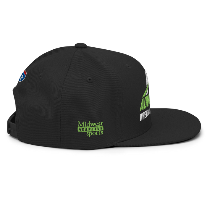 Right angle of the MAS Kansas City Advantage Wheelchair Tennis Wordmark Black Flat Bill Snapback against a white background