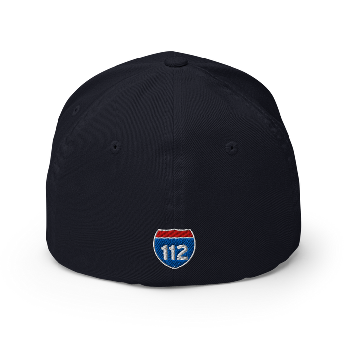Back angle of the MAS Kansas City Advantage Wheelchair Tennis Wordmark Dark Navy Flexfit Curved Bill Fitted against a white background