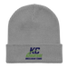Front angle of the MAS Kansas City Advantage Wheelchair Tennis Wordmark Light Grey Organic Beanie laid flat against a white background