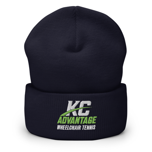 Front angle of the MAS Kansas City Advantage Wheelchair Tennis Wordmark Navy Beanie against a white background