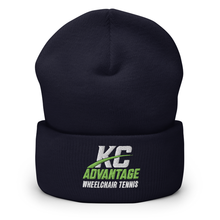 Front angle of the MAS Kansas City Advantage Wheelchair Tennis Wordmark Navy Beanie against a white background