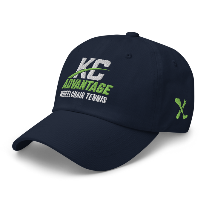 Front left angle of the MAS Kansas City Advantage Wheelchair Tennis Wordmark Navy Dad Hat against a white background