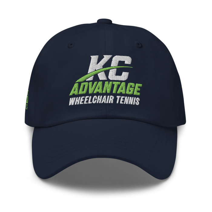 Front angle of the MAS Kansas City Advantage Wheelchair Tennis Wordmark Navy Dad Hat against a white background