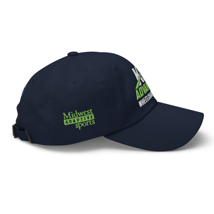 Right angle of the MAS Kansas City Advantage Wheelchair Tennis Wordmark Navy Dad Hat against a white background