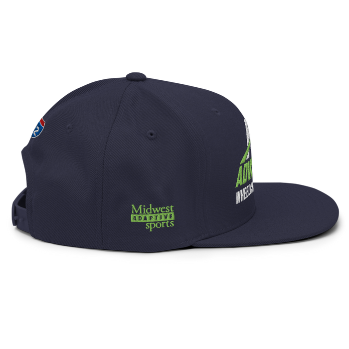 Right angle of the MAS Kansas City Advantage Wheelchair Tennis Wordmark Navy Flat Bill Snapback against a white background
