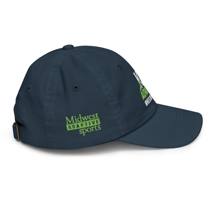 Right angle of the MAS Kansas City Advantage Wheelchair Tennis Wordmark Navy Youth Dad Hat against a white background