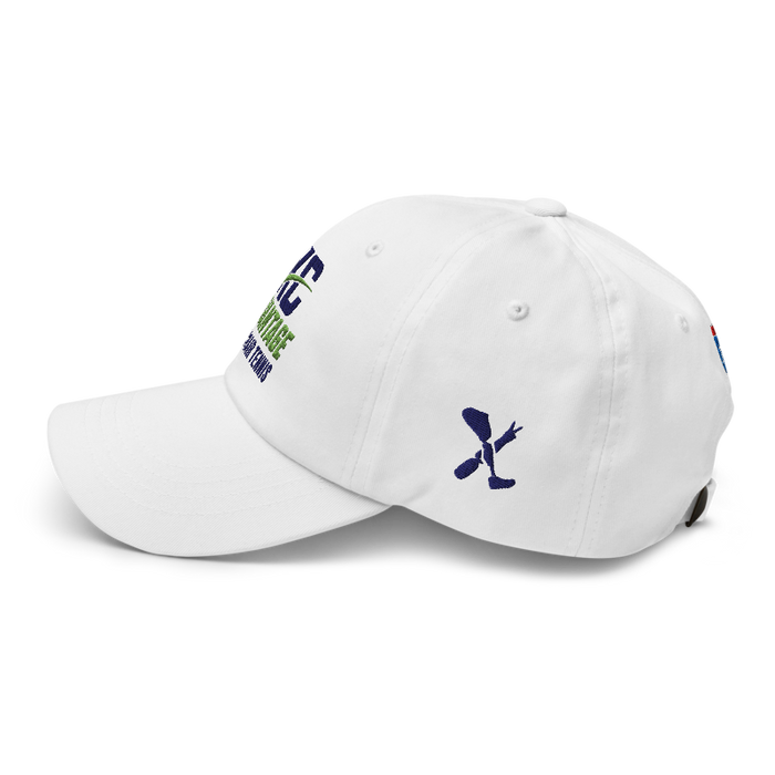 Left angle of the MAS Kansas City Advantage Wheelchair Tennis Wordmark White Dad Hat against a white background