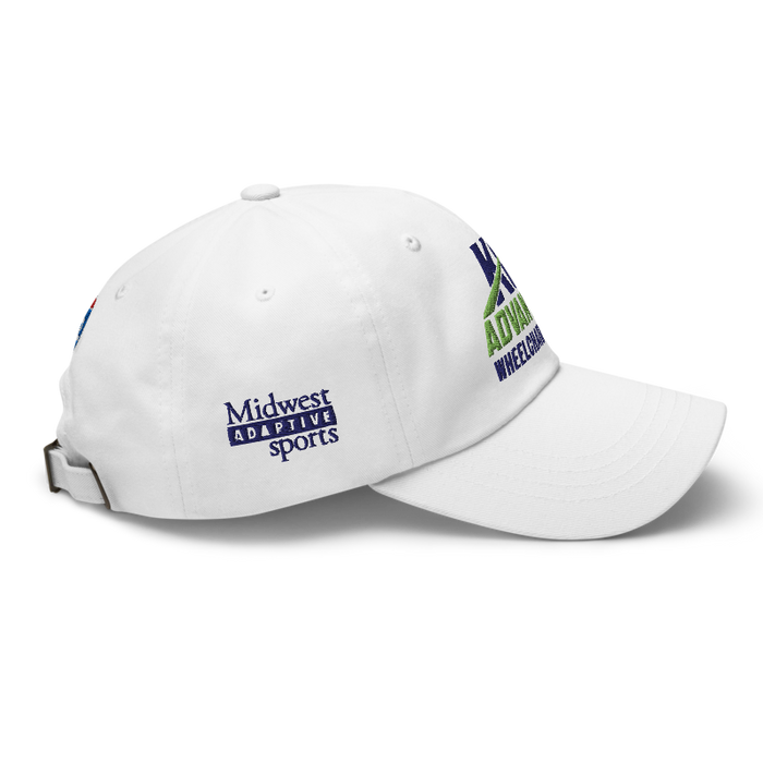 Right angle of the MAS Kansas City Advantage Wheelchair Tennis Wordmark White Dad Hat against a white background