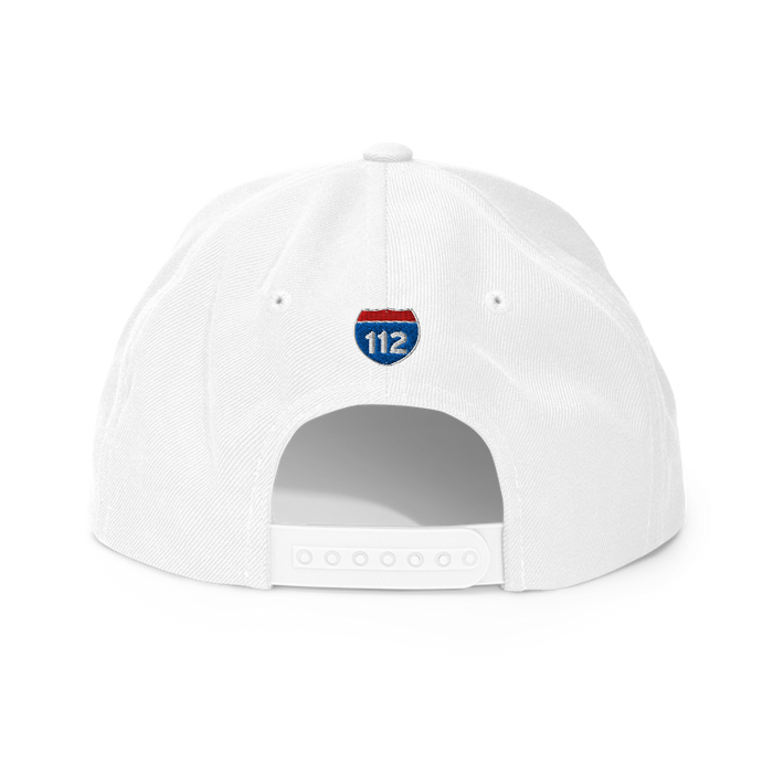 Back angle of the MAS Kansas City Advantage Wheelchair Tennis Wordmark White Flat Bill Snapback against a white background