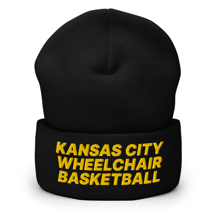 Front angle of the MAS Kansas City Kings Wheelchair Basketball Black Beanie against a white background