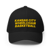 Front angle of the MAS Kansas City Kings Wheelchair Basketball Black Flexfit Curved Bill Fitted against a white background