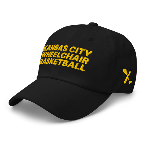 Front left angle of the MAS Kansas City Kings Wheelchair Basketball Black Dad Hat against a white background