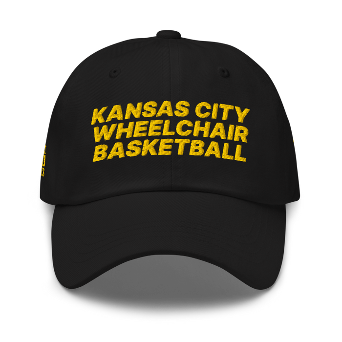 Front angle of the MAS Kansas City Kings Wheelchair Basketball Black Dad Hat against a white background