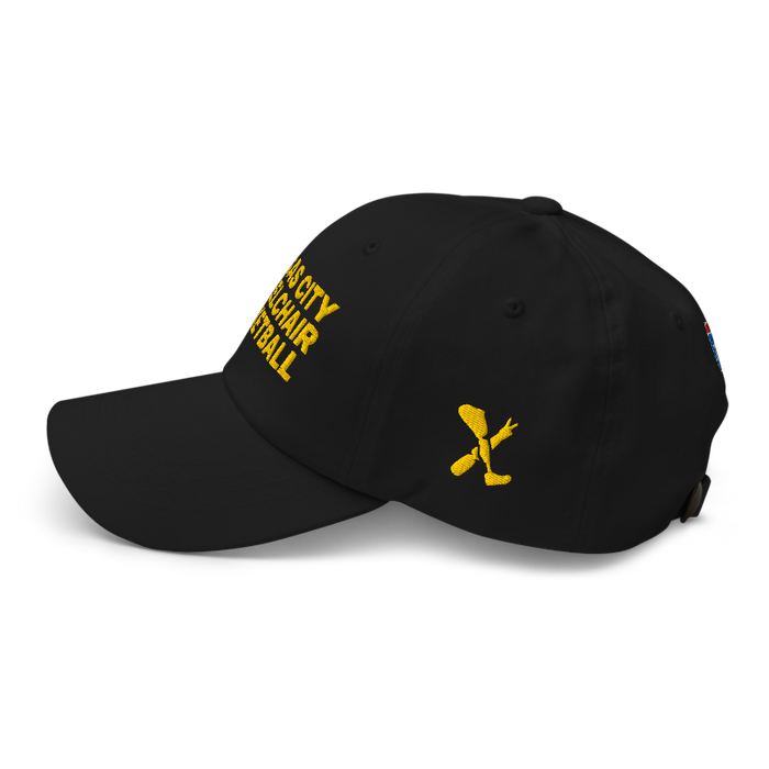 Left side angle of the MAS Kansas City Kings Wheelchair Basketball Black Dad Hat against a white background