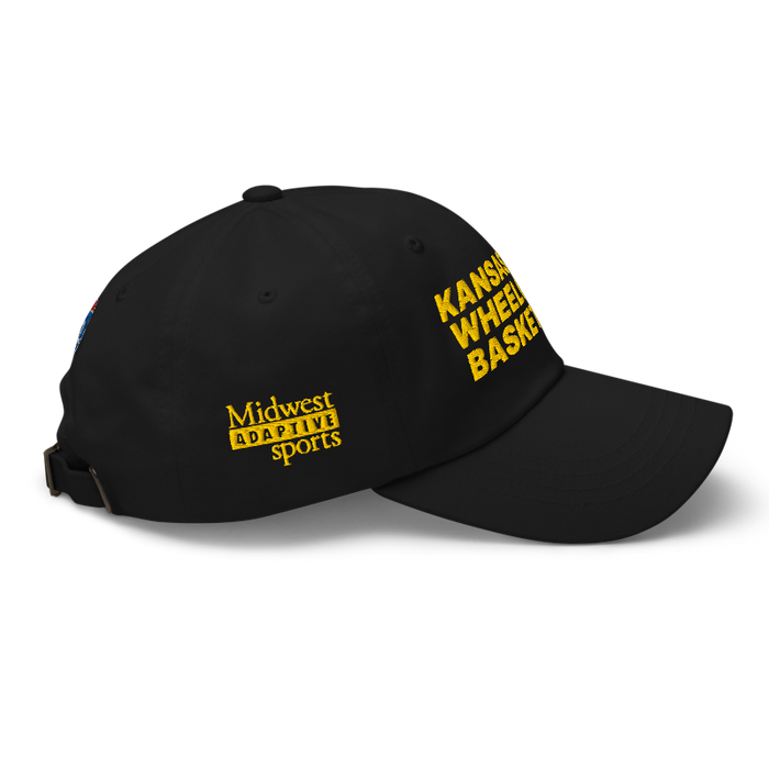 Right side angle of the MAS Kansas City Kings Wheelchair Basketball Black Dad Hat against a white background