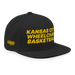 Front right angle of the MAS Kansas City Kings Wheelchair Basketball Black Flat Bill Snapback against a white background