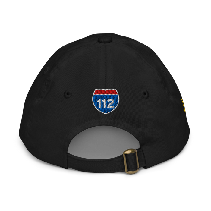 Back angle of the MAS Kansas City Kings Wheelchair Basketball Black Youth Dad Hat against a white background