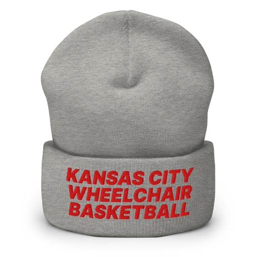 Front angle of the MAS Kansas City Kings Wheelchair Basketball Heather Grey Beanie against a white background