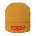 Front angle of the MAS Kansas City Kings Wheelchair Basketball Mustard Yellow Organic Beanie against a white background