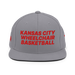 Front angle of the MAS Kansas City Kings Wheelchair Basketball Silver Flat Bill Snapback against a white background