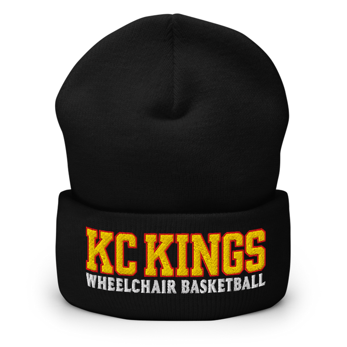 Front angle of the MAS Kansas City Kings Wheelchair Basketball KC Kings Black Beanie against a white background