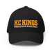 Front angle of the MAS Kansas City Kings Wheelchair Basketball KC Kings Black Flexfit Curved Bill Fitted against a white background