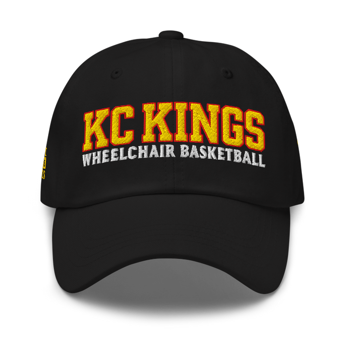 Front angle of the MAS Kansas City Kings Wheelchair Basketball KC Kings Black Dad Hat against a white background